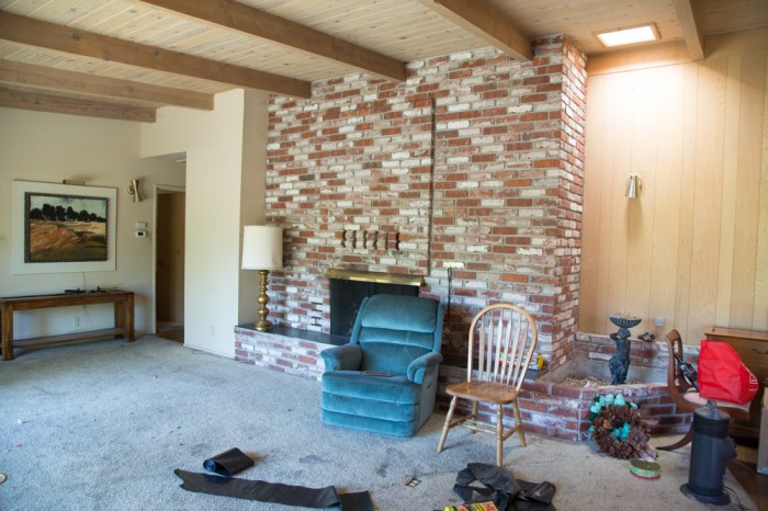 Front room fireplace looking towards back of house