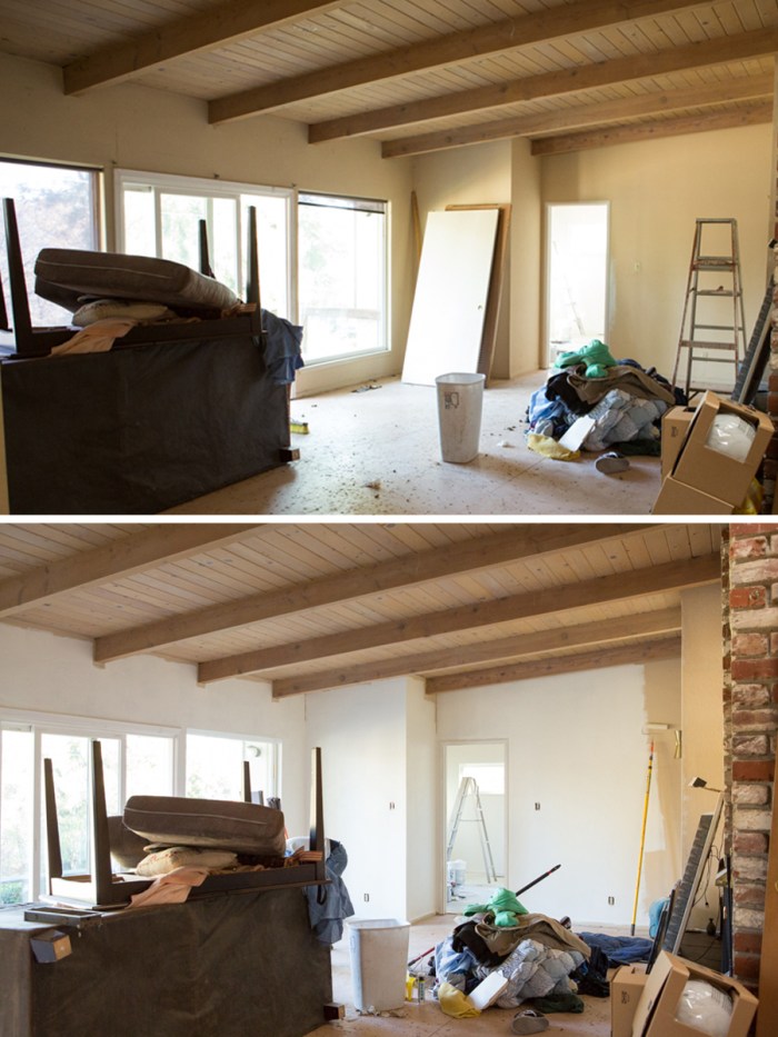 Before and After view of the Living Room from the Entry