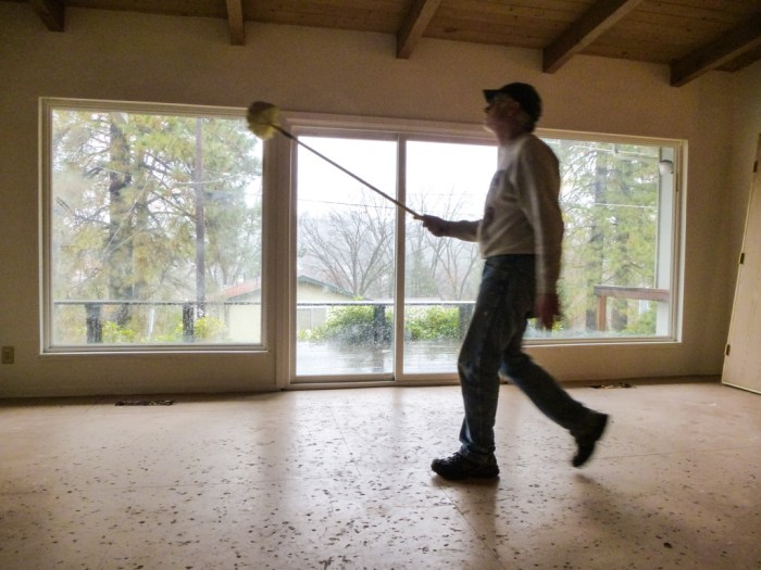 Looking out at the rainy day onto the deck