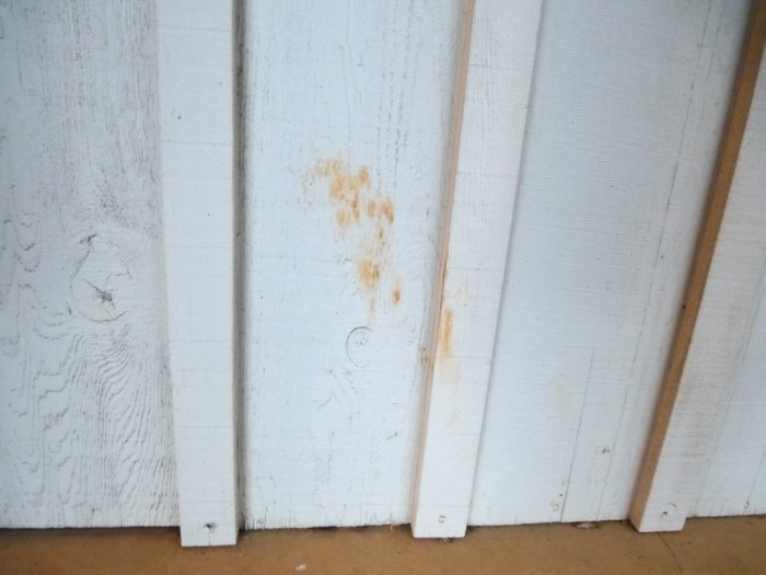 Muddy shoe print on outside siding in entryway
