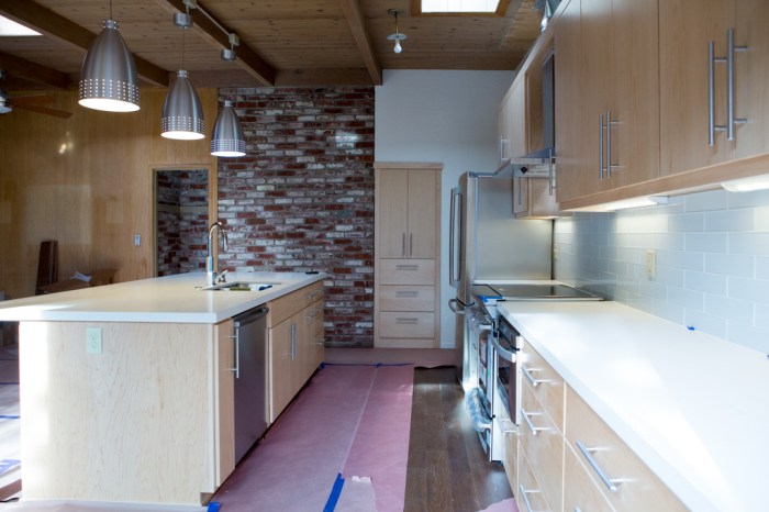 View of kitchen from patio door