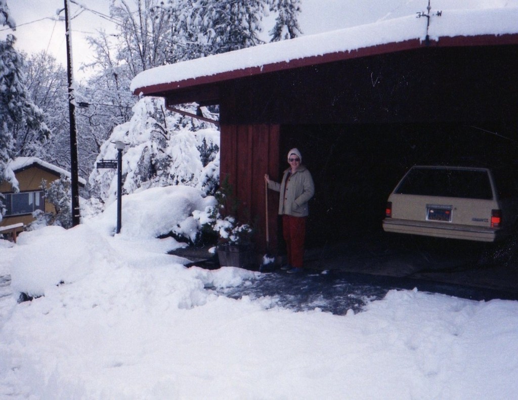My mom shoveling snow in the 1980's (probably)